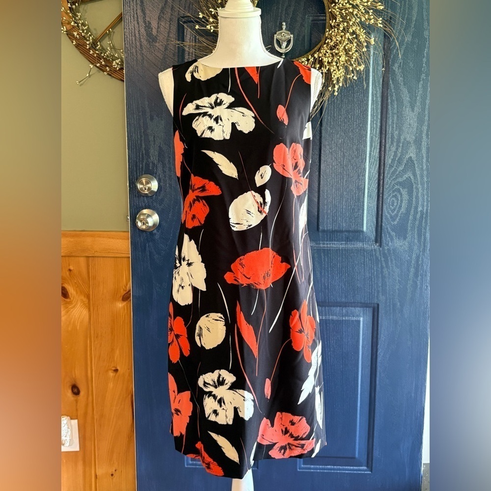 Kasper Tropical Print Sleveless Crepe Sheath Dress